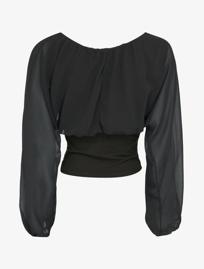 Top boule à manches bouffantes et détail boucle - Noir - 2
