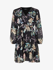 Robe en voile à imprimé fleuri et col cache-coeur - Noir - 3