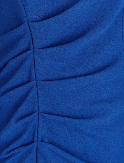 Robe unie mi-longue froncée - Bleu roi - 3
