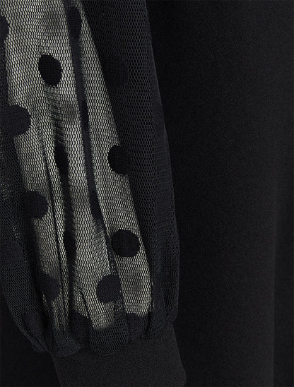 Robe patineuse à manches en voile à pois - Noir - 4