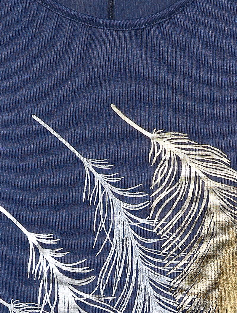 Top manches dolman à motifs plumes - Marine - 4