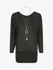 Top chauve-souris avec sautoir - Noir - 3