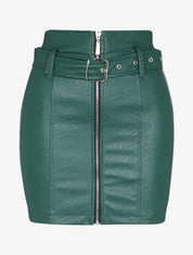 Mini jupe crayon à zip en simili - Vert sapin - 1