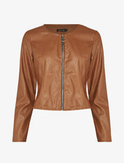 Veste courte en simili ajustée - Marron - 3