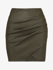 Mini jupe portefeuille en simili - Kaki - 4