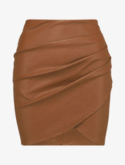 Mini jupe portefeuille en simili - Marron - 4