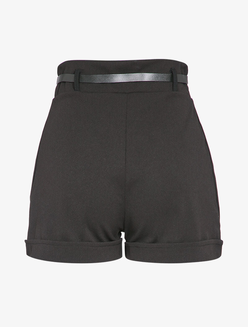 Short taille haute à boutons stylisés - Noir - 2