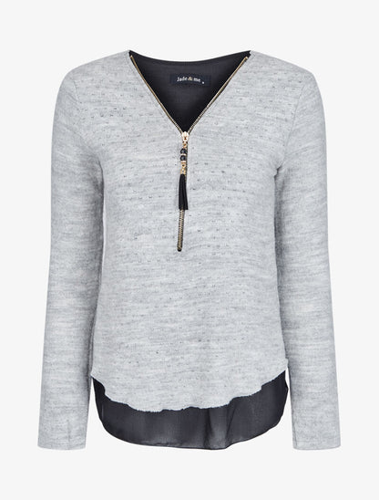 Pull en maille douce à doublure voile - Gris - 4
