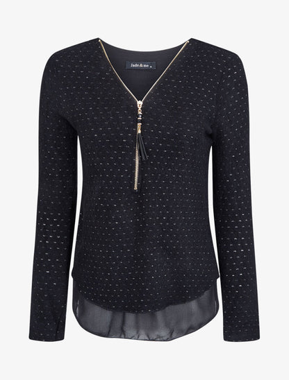 Pull en maille douce à doublure voile - Noir - 1