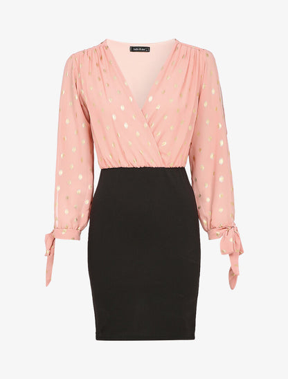 Robe cache coeur à manches dénudées - Rose/noir - 1
