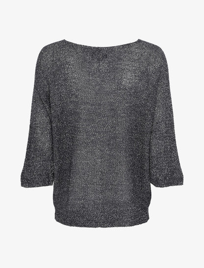 Pull oversize en maille crochet imprimé - Noir - 3