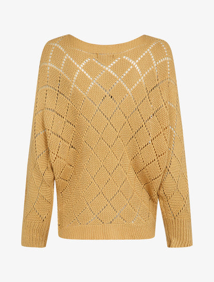 Pull oversize en maille ajourée et manches dolman - Camel - 2