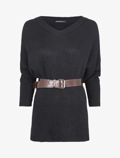 Robe pull asymétrique coupe chauve-souris - Noir - 1