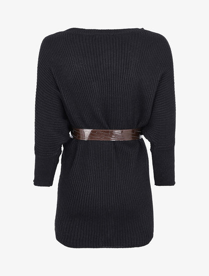 Robe pull asymétrique coupe chauve-souris - Noir - 2