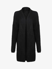 Gilet mi-long ouvert à col droit - Noir - 1