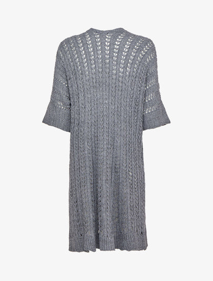 Gilet mi-long en maille ajourée à manches courtes style kimono - Gris foncé - 2