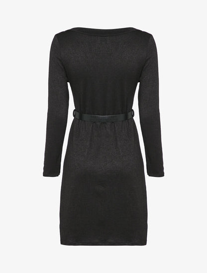 Robe pull à col V en dentelle - Noir - 2