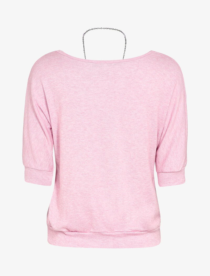 Pull chauve-souris avec sautoir - Rose - 2