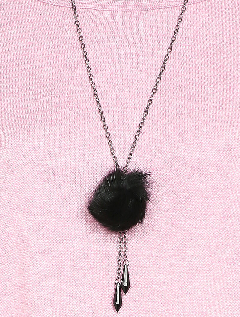 Pull chauve-souris avec sautoir - Rose - 3