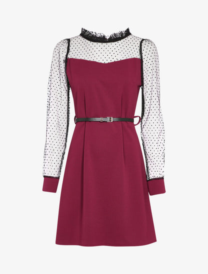 Robe à épaules et manches en plumetis - Bordeaux - 1