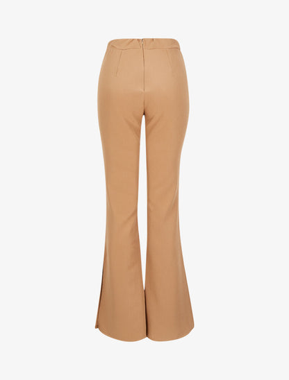 Pantalon flare extra long à bords fendus - Beige - 2