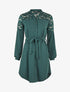 Robe boutonnée à col mao et épaules à dentelle - Vert sapin - 6