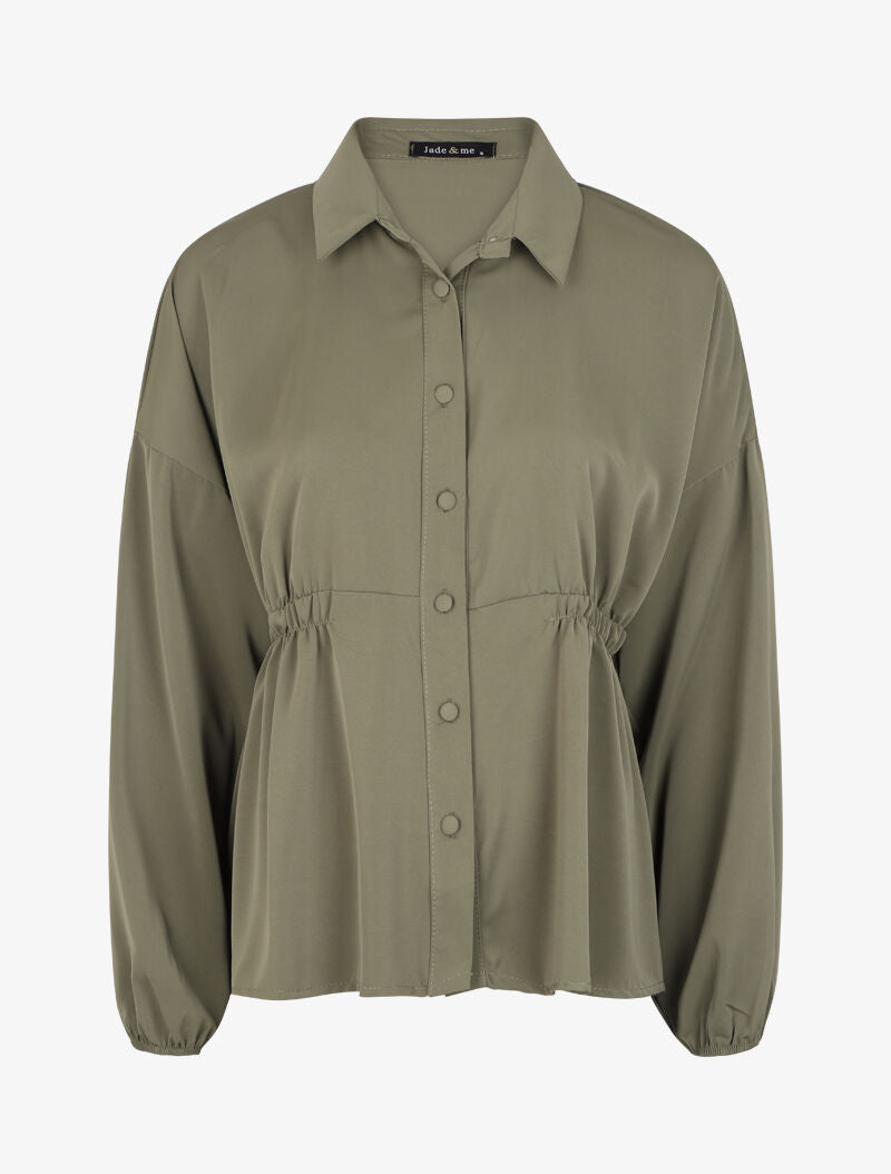 Chemise fluide cintrée à manches style kimono - Kaki - 4