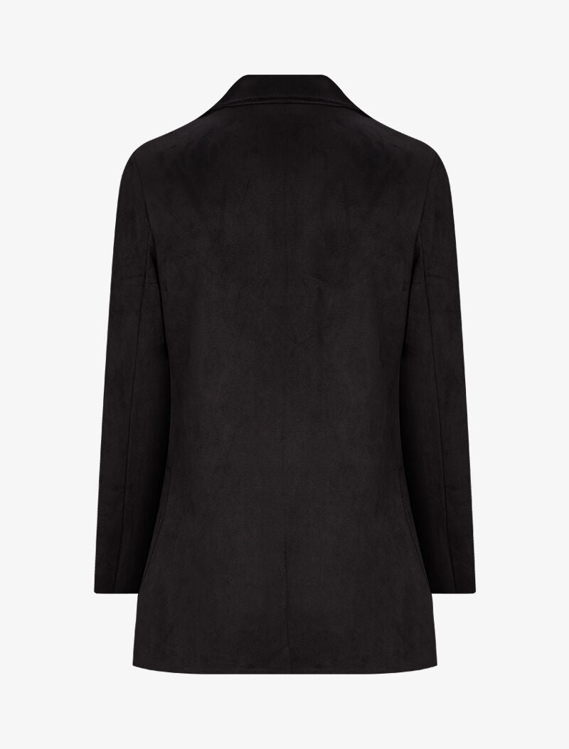 Veste ouverte mi-longue en suédine - Noir - 2