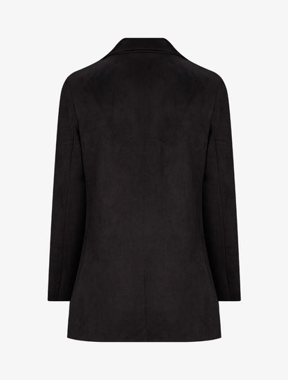 Veste ouverte mi-longue en suédine - Noir - 2