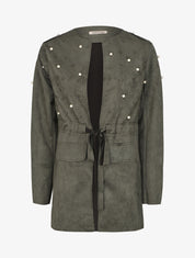 Veste en suédine à perles et liens à nouer - Kaki - 1