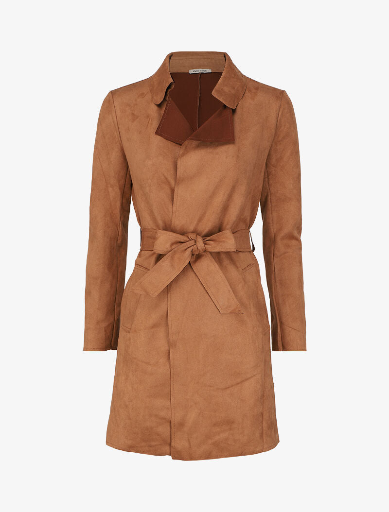 Veste style trench en suédine - Camel - 1