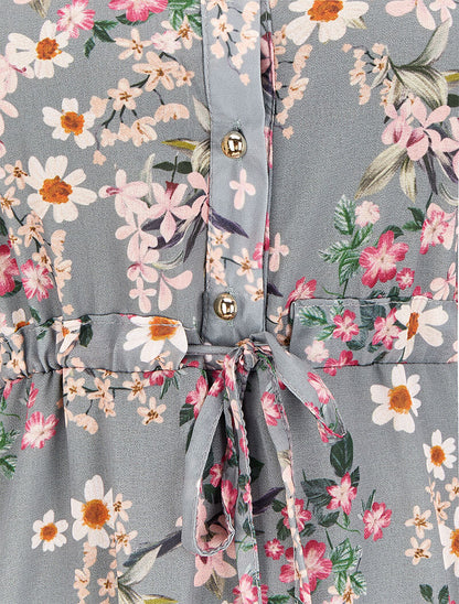 Robe imprimé bouquet sauvage à liens de serrage - Gris - 3