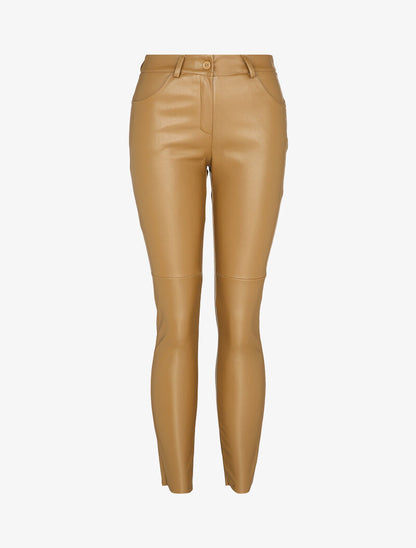 Pantalon slim taille standard en simili - Camel - 1