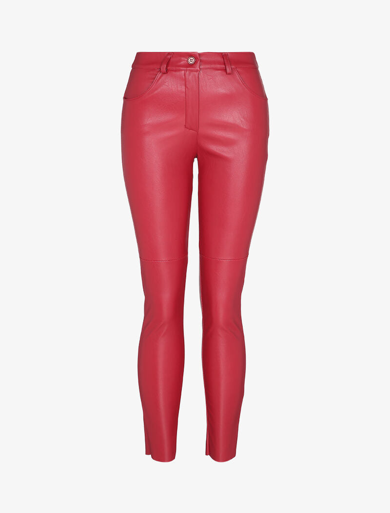 Pantalon slim taille standard en simili - Rouge - 3