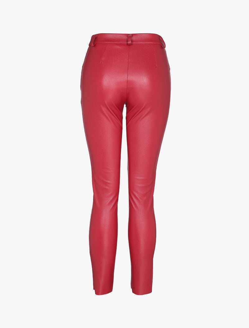 Pantalon slim taille standard en simili - Rouge - 2