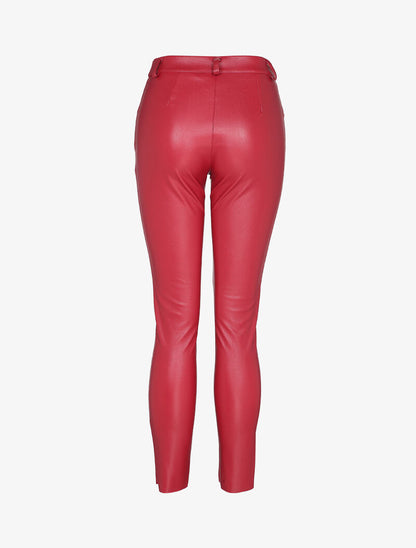 Pantalon slim taille standard en simili - Rouge - 2