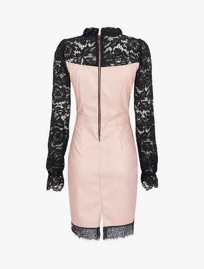 Robe fourreau en simili et dentelle - Rose pâle - 2