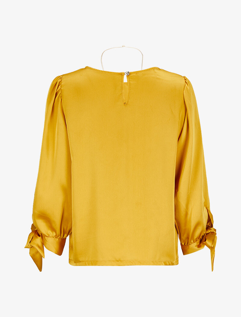 Blouse satinée à poignets à noeuds - Moutarde - 2