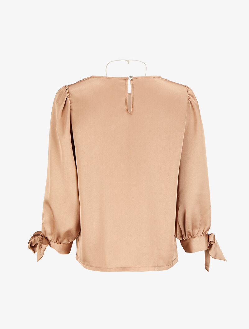 Blouse satinée à poignets à noeuds - Rose poudré - 2