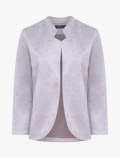 Veste en suédine à col biseauté et bords arrondis - Gris clair - 3