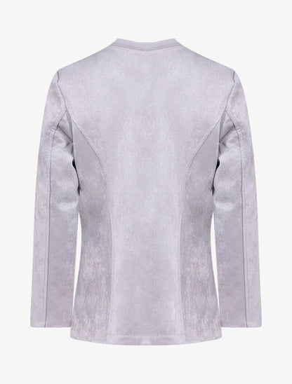 Veste en suédine à col biseauté et bords arrondis - Gris clair - 2