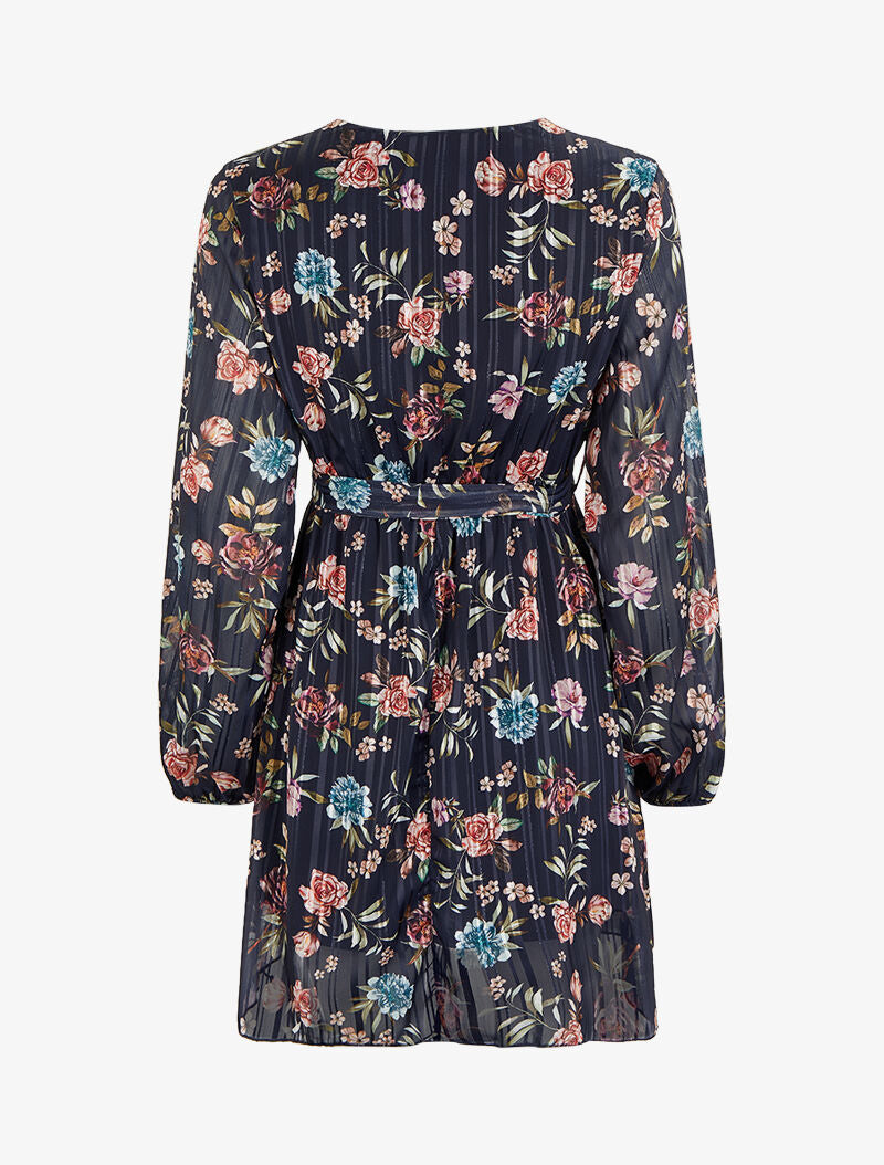Robe patineuse cache-coeur à motif roses - Bleu marine - 2