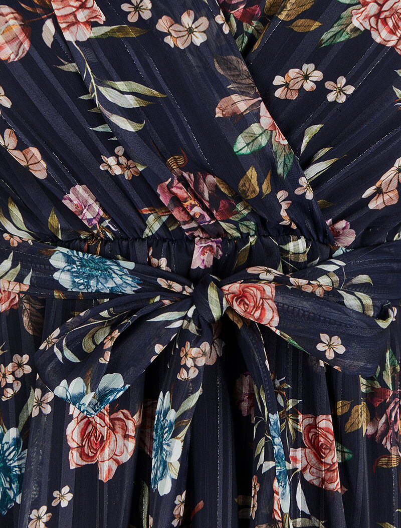 Robe patineuse cache-coeur à motif roses - Bleu marine - 3