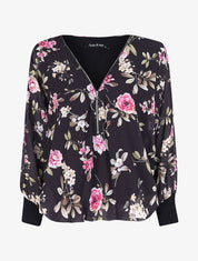 Top imprimé floral à fermeture stylisée - Noir - 4