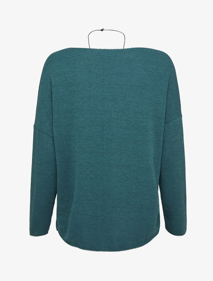 Pull oversize à liserés irisés avec sautoir - Bleu canard - 2