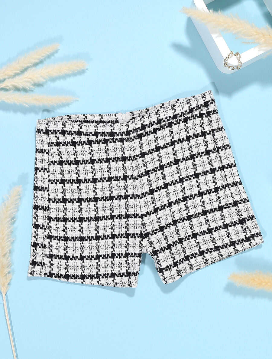 Mini short taille haute en tweed - Noir - 1