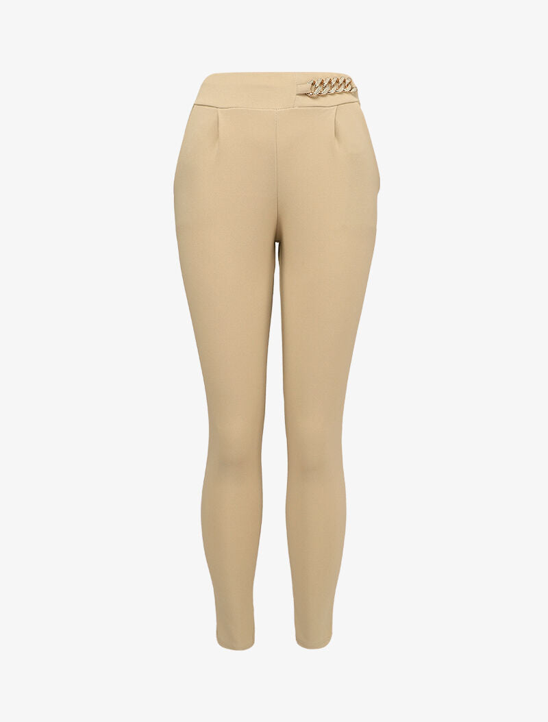 Pantalon 7/8 classique à chaîne stylisée - Beige - 4