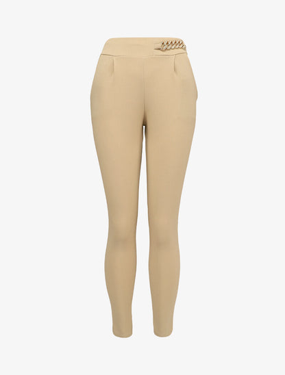 Pantalon 7/8 classique à chaîne stylisée - Beige - 4