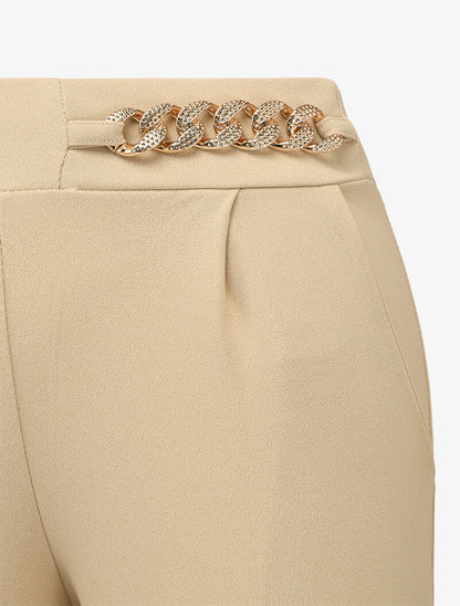 Pantalon 7/8 classique à chaîne stylisée - Beige - 3