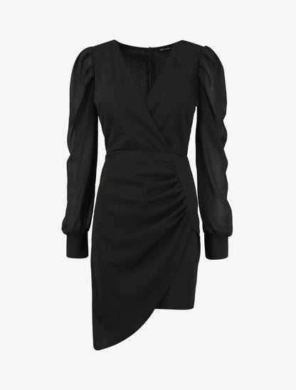 Robe portefeuille col cache-coeur - Noir - 1